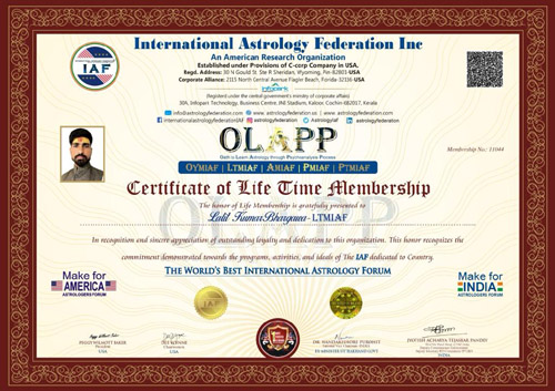International Astrology Federation Certified Award 2022